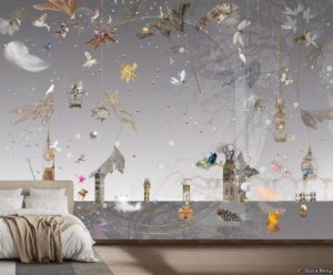 Morning Light City Wallpaper Mural by Ilona Reny gray sky, plants and flowers in bedroom