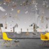 Morning Light City Wallpaper Mural by Ilona Reny gray sky, plants and flowers with yellow chairs